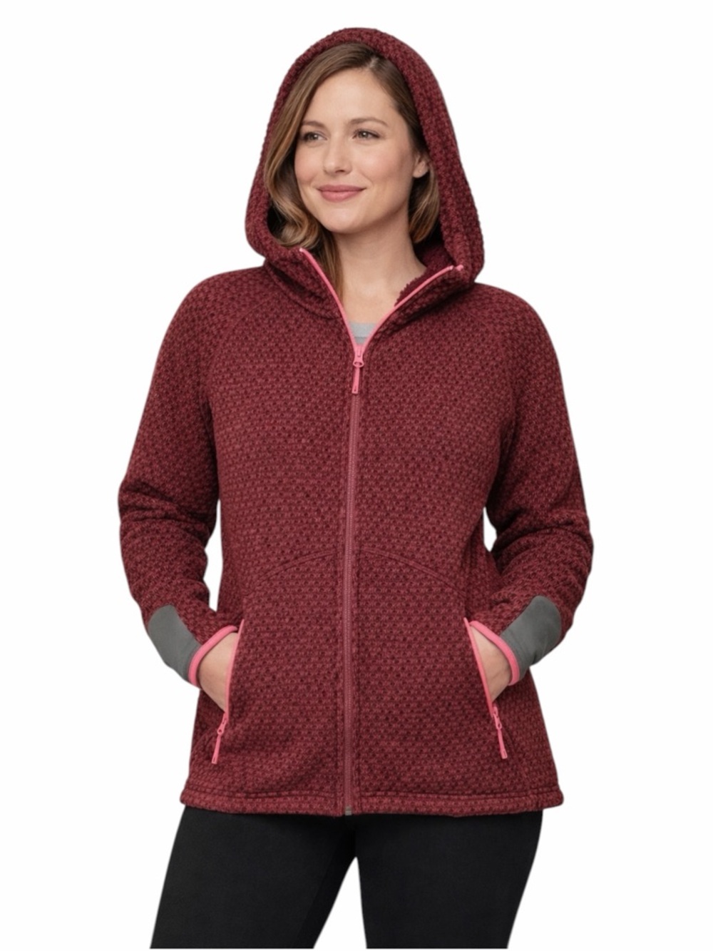 Eddie Bauer Women’s Small Sherpa Fleece Jacket Hooded Red Full Zip Outdoor